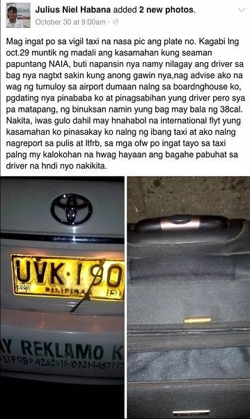 ito ang aktwal na FB post ng kaibigan umano ng muntik ng mabiktima ng isang laglag-bala modus. (photo credit: to the original FB owner)