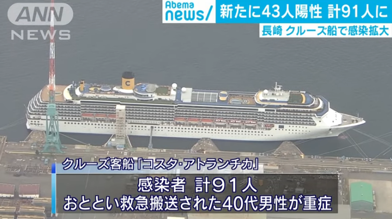 Bilang ng positibo sa italian cruise ship na naka-angkla sa Nagasaki, umabot na sa 91 katao