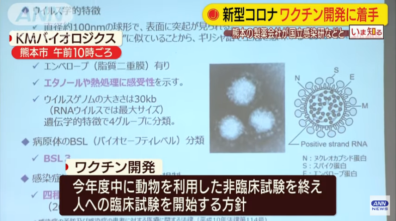 Japan's "KM Biologics" nagsimulang magdevelop ng bakuna kontra coronavirus